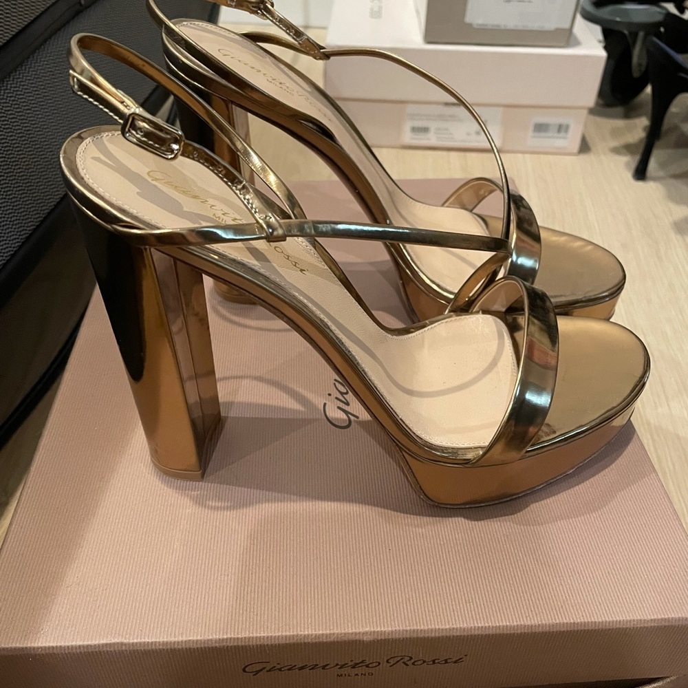 Gianvito Rosi- KIMBERLY STRAPPY SANDAL HEELS IN GOLD 39.5 / US 9.5 - Picture 6 of 8